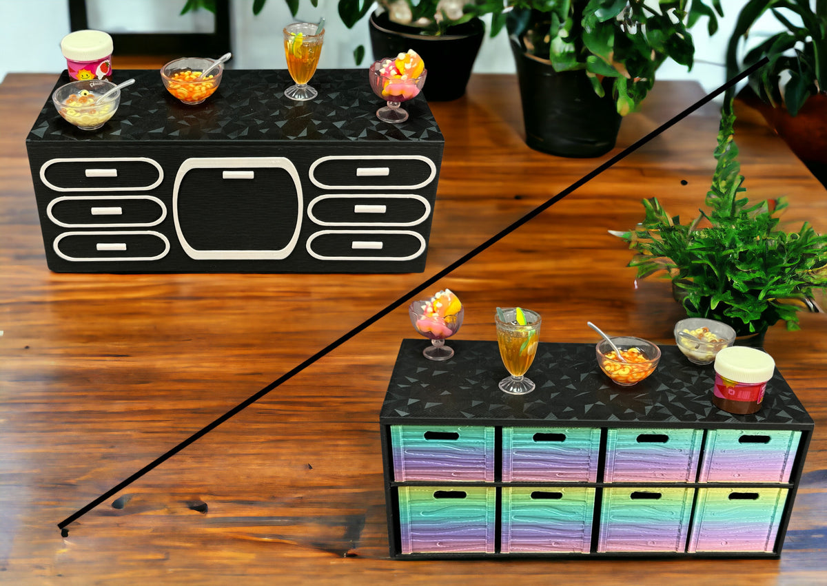 Küchentheke V2 mit 8 Staukisten passend für Miniverse/ Minibrands in verschiedenen Farben