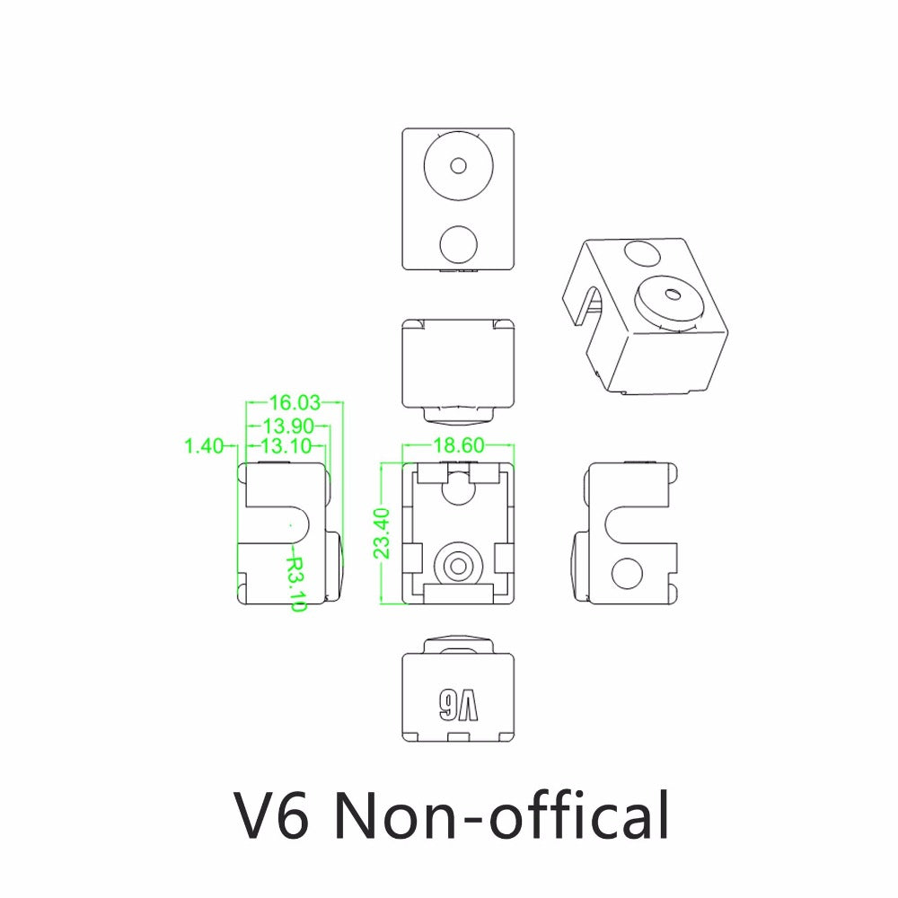 Silikon Socke Isolierung Hotend / Heizblock z.B. passend für MK10, V6, MK8, Volcano - 3D Drucker