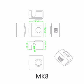 Silikon Socke Isolierung Hotend / Heizblock z.B. passend für MK10, V6, MK8, Volcano - 3D Drucker
