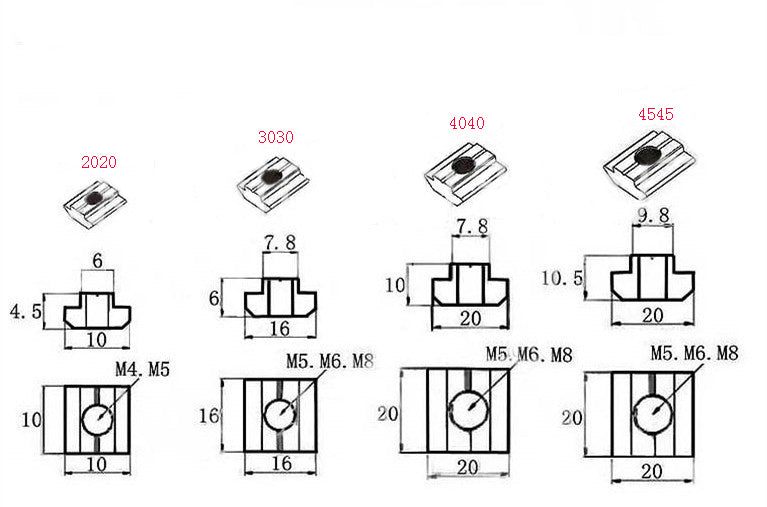 Nutenstein Hammermutter Nut 6 in M3 M4 M5 T-Nut gross & klein für Alu Profil