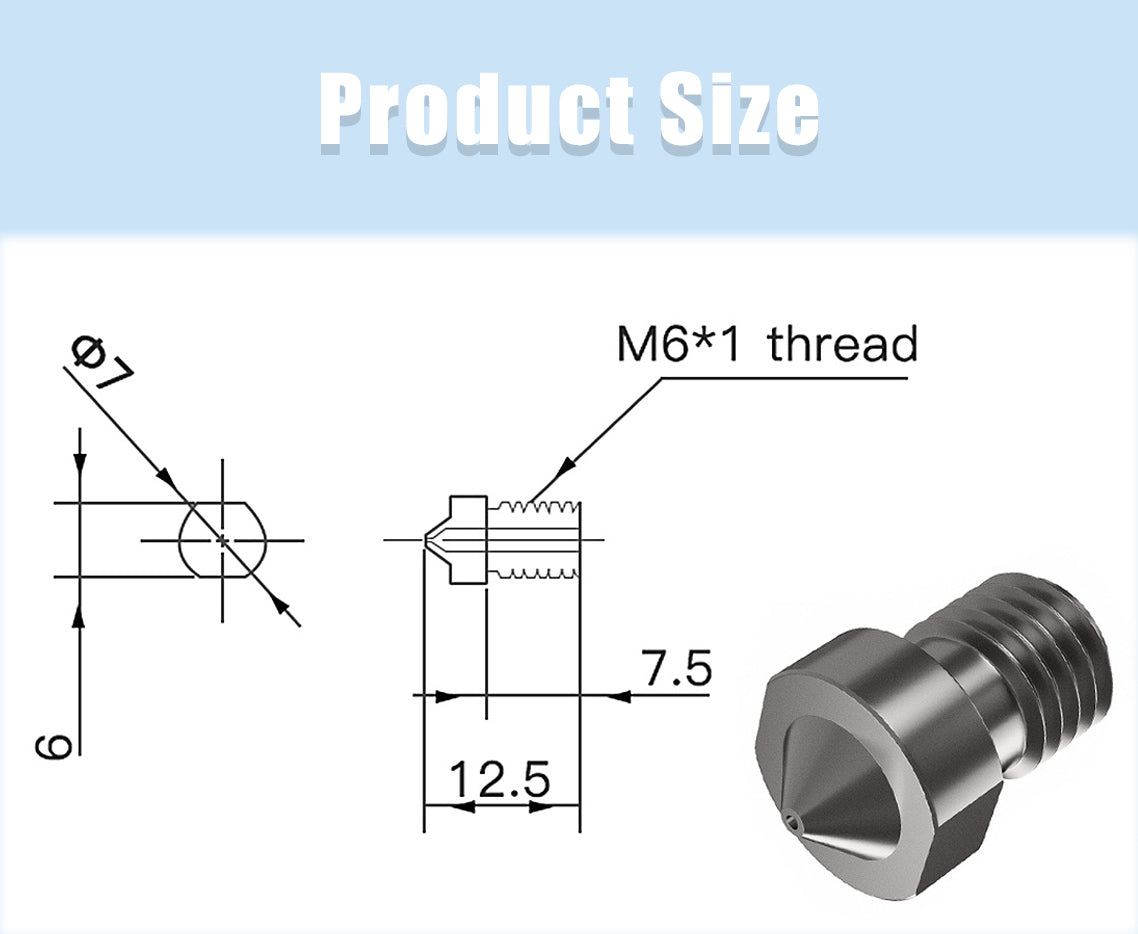Nozzle gehärtet  für 3D-Drucker passend bei E3D Hot Ends V5, V6-Anycubic Chiron